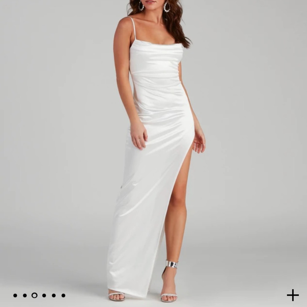 White Satin Slit Dress
